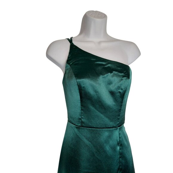AZAZIE Green Satin One-Shoulder Midi Dress With Adjustable Straps - Picture 9 of 16
